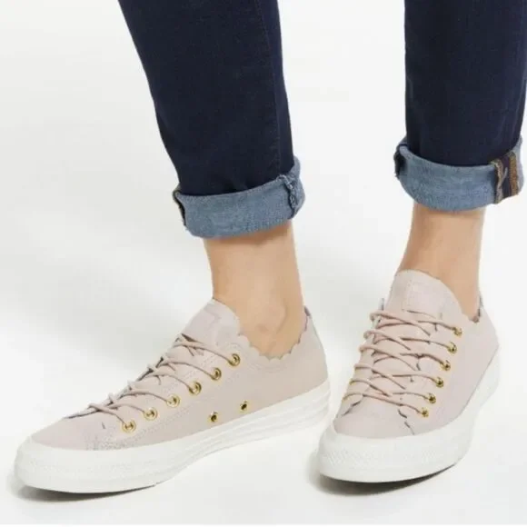 Converse Chuck Taylor All Star Low Top Scalloped Frilly Thrills Blush Sneakers - Picture 2 of 9